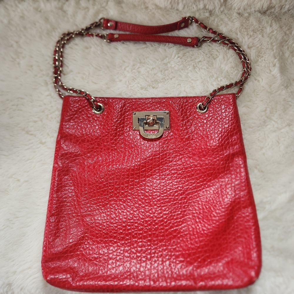 DKNY Red Pebbled Leather Shoulder/Crossbody Bag